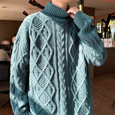 冬季高领麻花毛衣新款加厚保暖宽松休闲慵懒风针织衫，男装针织衫/毛衣，星座410-7