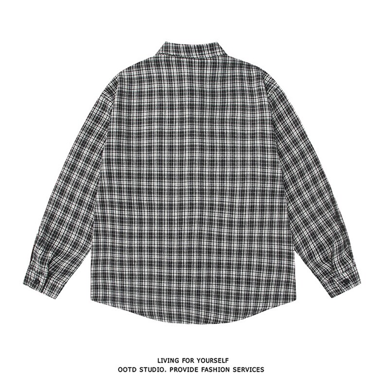 现货~格子衬衫春夏美式蓝黑色格子衬衫3D得物白底CS274-P35,男装衬衫,星座301C-5
