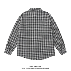 现货~格子衬衫春夏美式蓝黑色格子衬衫3D得物白底CS274-P35，男装衬衫，星座301C-5