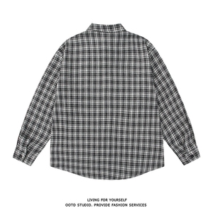 现货~格子衬衫春夏美式蓝黑色格子衬衫3D得物白底 CS274-P35图片