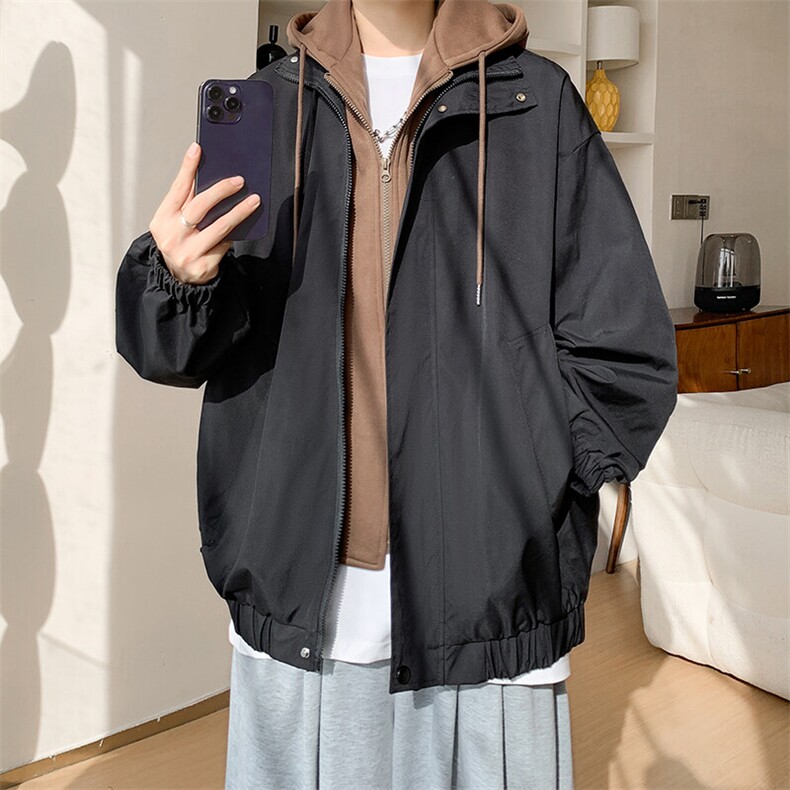 春季大口袋假两件连帽夹克大码新款夹克外套XZ102B-1-JK2566P75图片