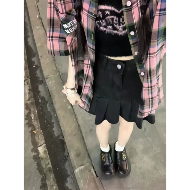 TC565-P45美式复古撞色格子短袖衬衫夏季新款慵懒风复古韩系情侣,女装衬衫,星座617A-2