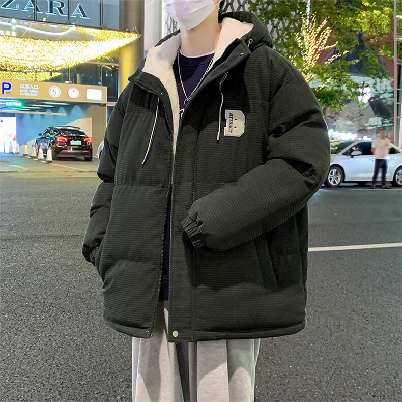 WASSUPHAPPY羊羔绒秋冬季男士加绒加厚棉衣潮流连帽棉服保暖外套,男装棉衣,电商B306