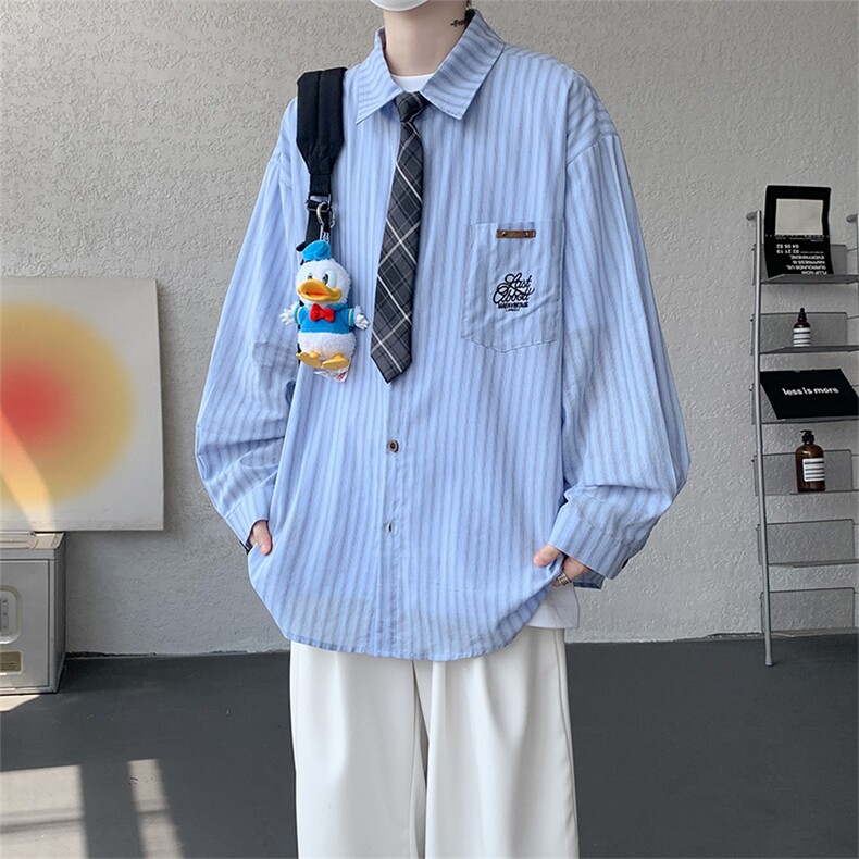 现货  CS1163-特P53  新款百搭条纹大码男衬衫图片