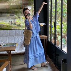盐甜系度假风波点套装裙女2025夏新款短袖衬衫半身裙小个子两件套，女装套装/套裙，浙宝305