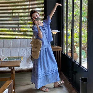 盐甜系度假风波点套装裙女2025夏新款短袖衬衫半身裙小个子两件套图片