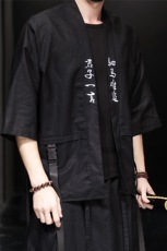 7042夏季中国风新款亚麻开衫武士剑客侠客飘逸刺绣衬衫潮日系，男装衬衫，钱塘715