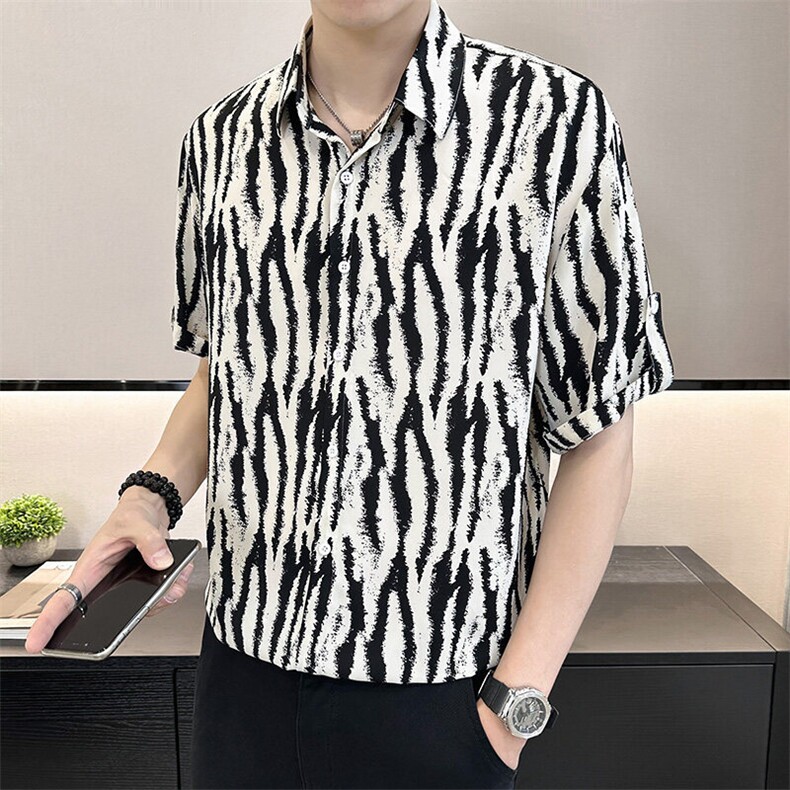 店主风~大码男装夏季斑马纹中袖衬衫C211/P40,男装衬衫,电商B331