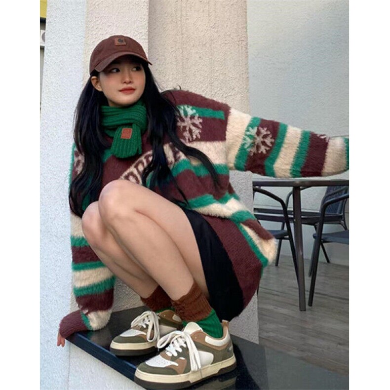 街头字母撞色条纹圣诞毛衣冬季常规长袖新款宽松型圆领M5673，男装针织衫/毛衣，星座1116A（原606A-3）