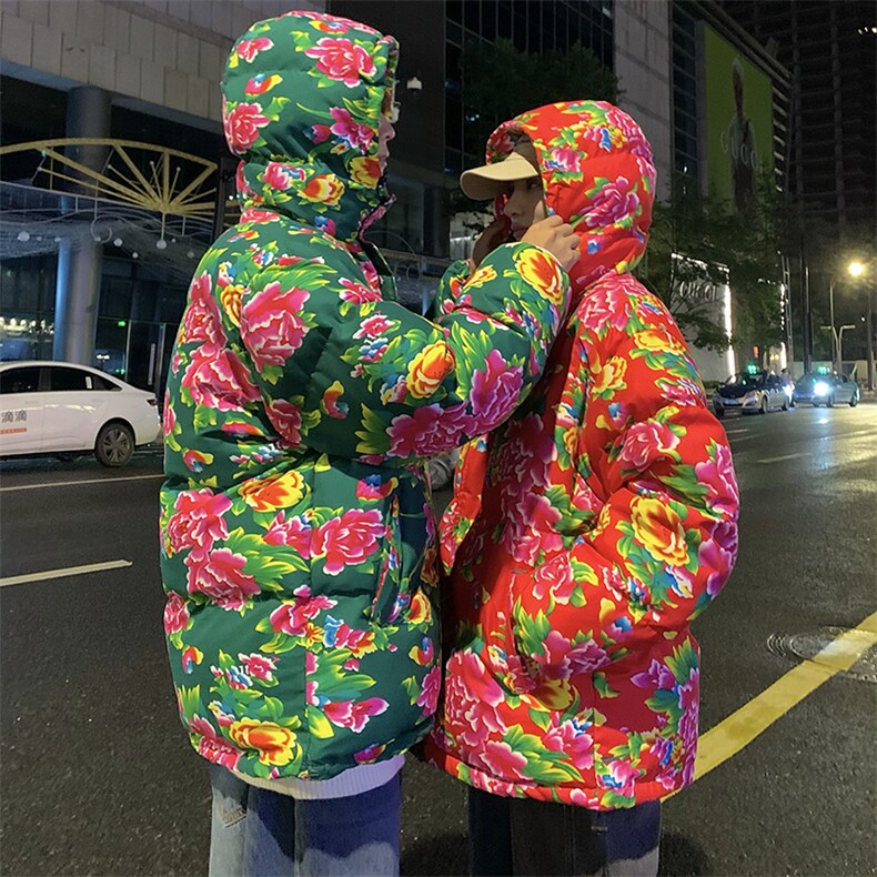 DH251连帽棉衣外套东北大花无龙棉服风民族特色棉服大码情侣,男装棉衣,星座115A(原星座507）