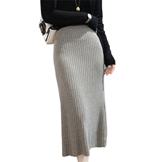 羊毛中长款半身裙2024秋冬针织包臀裙女高腰抽条直筒裙，女装半身裙，君贝羊绒