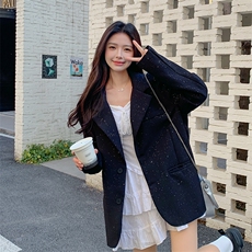 包袖老钱风常规款复古港风女西装黑色西服秋季休闲小香风气质网红，女装西装，2D080