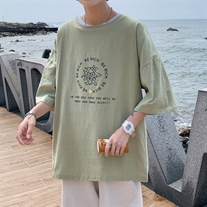 YT26163-P30 亚短袖t恤男大码五分袖男宽松七分袖 港风模特图片