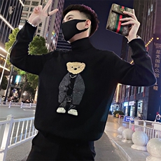 LV103/特P93控123冬季社会小伙高领刺绣小熊针织衫打底毛衣男黑1，男装T恤，星座305B