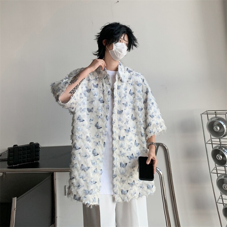 小众蝴蝶毛边流苏设计感衬衫高级感痞帅休闲外套防晒衣C56,男装防晒衣,星座1116A-1（原606A）