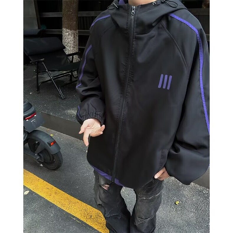 乌梅紫色伞兵工装裤男秋季阔腿弯刀裤防水户外登山冲锋裤JK019,男装工装外套,星座1116A-1（原606A）