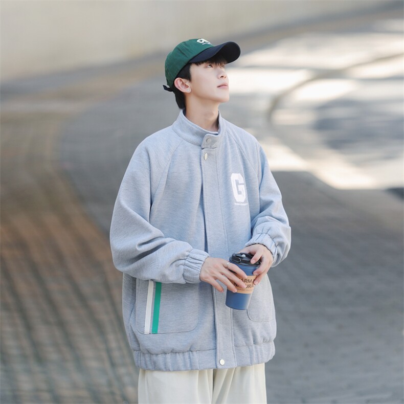 秋装新款高级感外套男立领夹克运动休闲宽松华夫格上衣男J201-P75图片