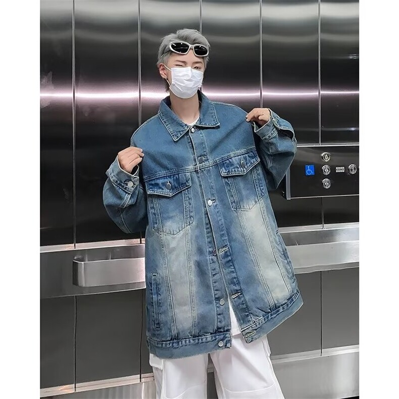 春秋季新款美式复古牛仔外套男士潮牌宽松水洗做旧翻领夹克,男装工装外套,星座410-6（原星座1304-1）