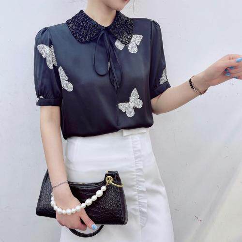 小香风珍珠娃娃领显瘦小衫，女装，七彩名