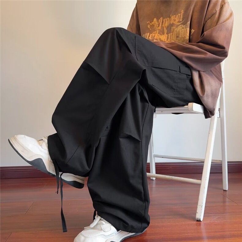 潮牌男装膝盖褶皱长裤立体贴袋高街直筒裤夏季宽松裤装K517，男装休闲裤，星座1116A-1（原606A）