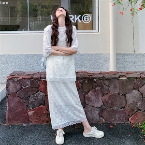 法式宽松蕾丝套装裙女2025夏季新款高级感清透T恤半身裙两件套潮图片