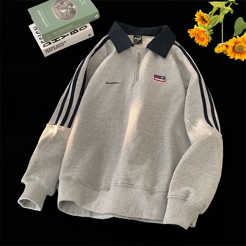 美式翻领半拉链POLO衫男潮牌印花长袖外套卫衣914-4-WY03-p58控75,男装Polo衫,星座914-4