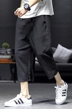 2021夏季新沙发墙日系大码男宽松七分亚麻棉麻裤休闲裤K256-P35，男装休闲裤，电商A001