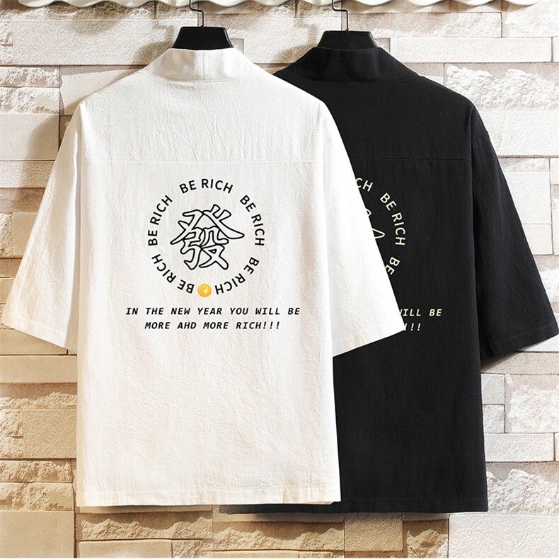 HF59163-P40风汉服男开衫外套七分袖道袍砖墙挂拍,男装民族服装,电商A040A