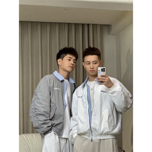 网图有货 美式复古假两件翻领棒球服夹克外套男女 A854-P55图片