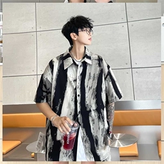 控价69笔墨风衬衫套装黑白印花简约宽松版型套装TZ069P42，男装衬衫，电商A128