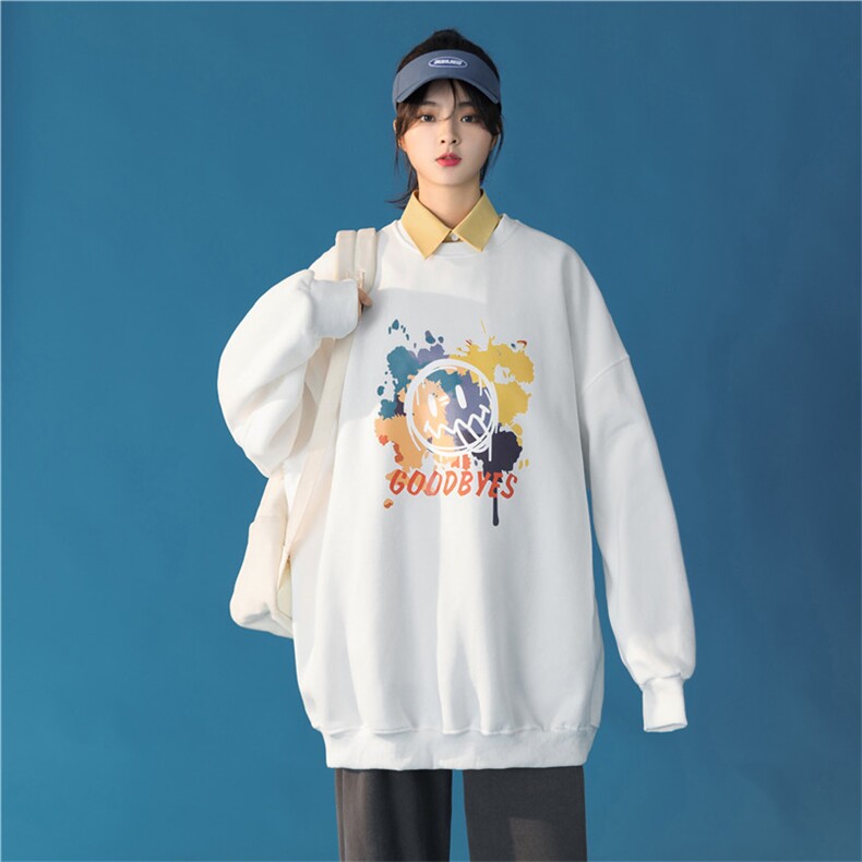中性港风秋季新款潮流印花圆领卫衣宽松外套WY86P38,女装短外套,电商D325