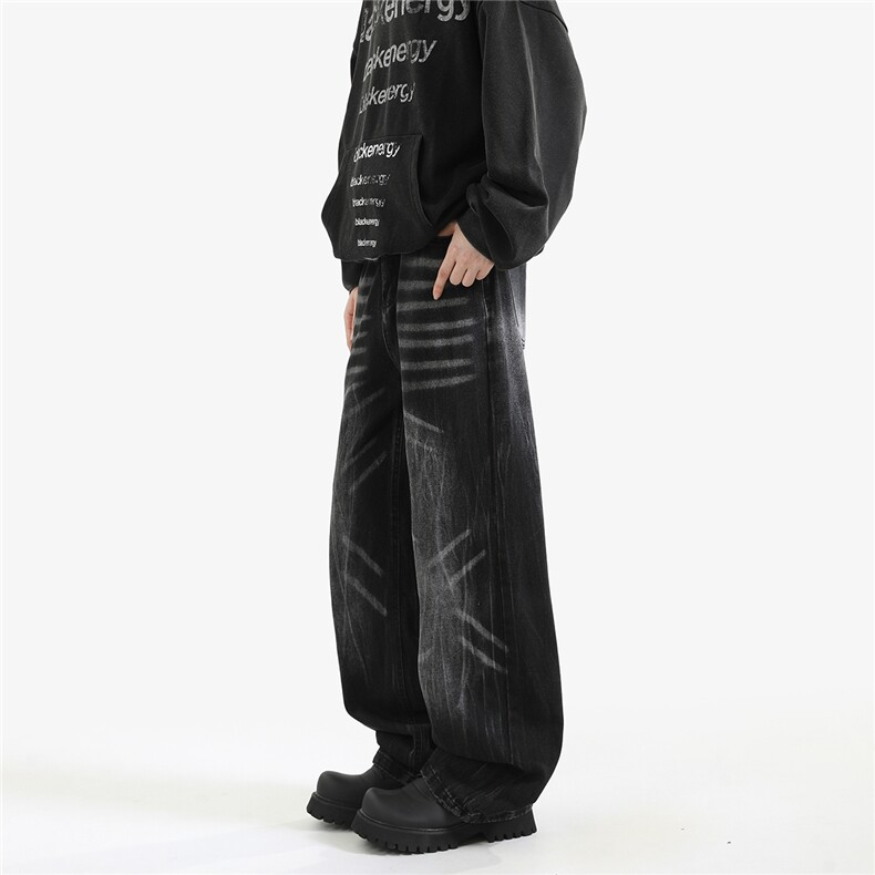xz905-2-Z024#P65-（控98）美式高街宽松阔腿牛仔裤,男装牛仔裤,星座905-2