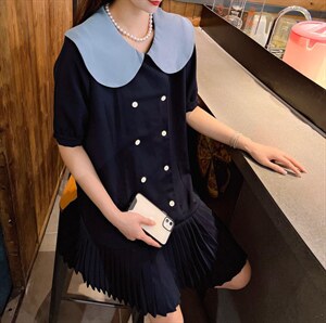 夏季新品 撞色领连衣裙,女装连衣裙,魅丽女孩