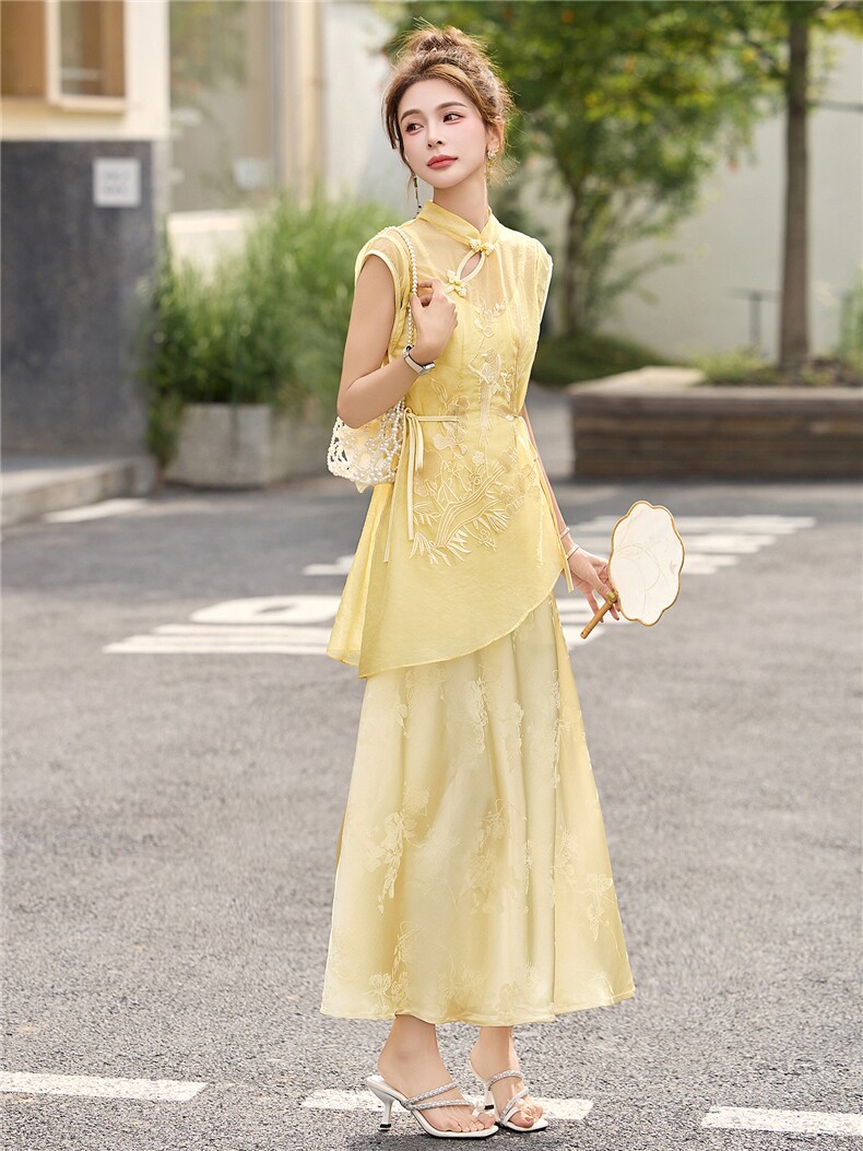 通勤风长款中国风新中式套装唐装汉元素时尚套装显瘦气质小个子,女装套装/套裙,布芭啦
