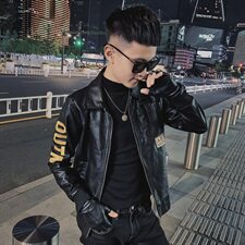 韩版痞帅机车服翻领社会小伙休闲修身水洗皮衣夹克D809-P118控148，男装皮衣，星座308A