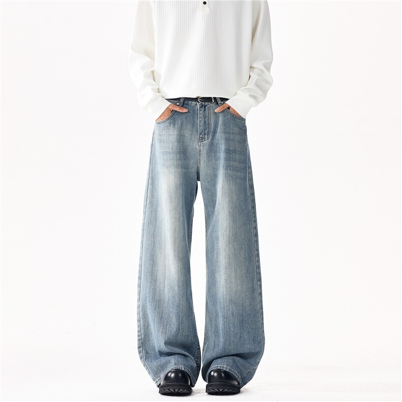美式复古竹节纹牛仔裤弯刀宽松百搭男女同款阔腿裤KZ22TP50，男装牛仔裤，电商D325