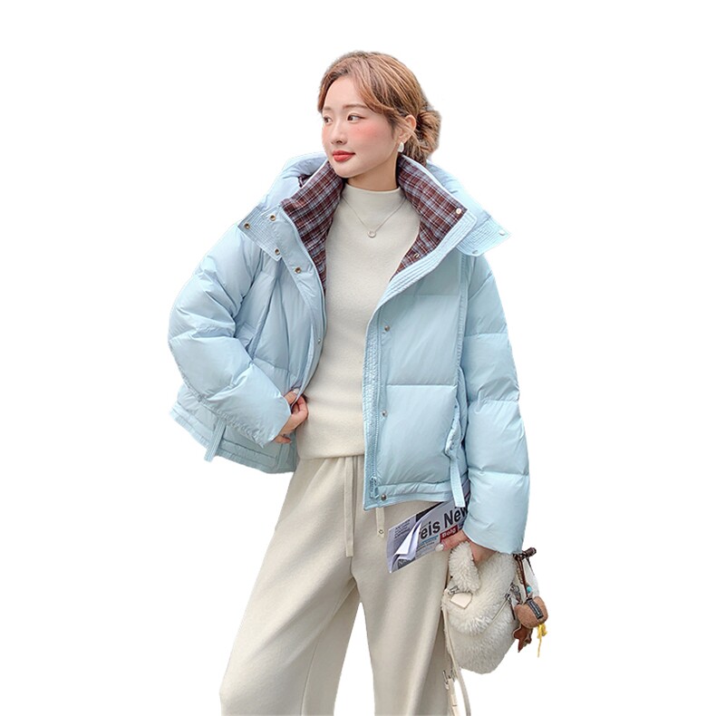 格子撞色连帽白鸭绒羽绒服1D066-P275-K375,女装羽绒服,1D066-1