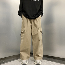 秋季日系复古阔腿裤基础款工装裤宽松束脚卡其休闲裤K7483-P42，男装休闲裤，星座512-3