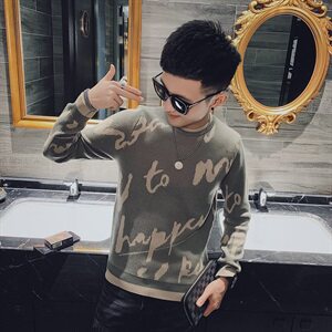 秋冬休闲圆领毛衣修身套头字母针织打底衫社会小伙MY8617-P65控85图片