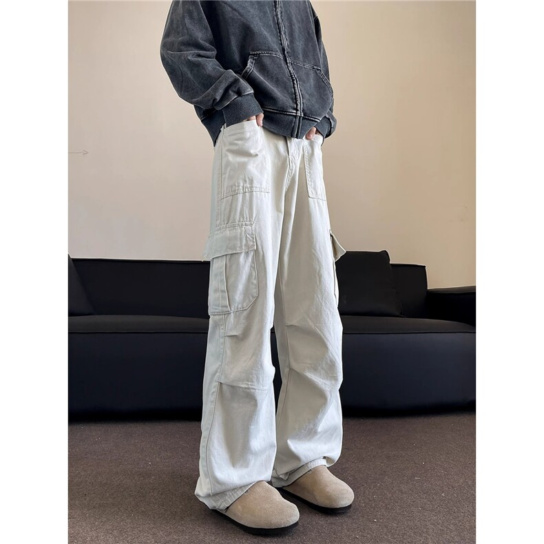 新款美式伞兵工装裤男女潮秋季日系宽松褶皱工装裤痞帅直筒长裤子,男装工装外套,星座506A