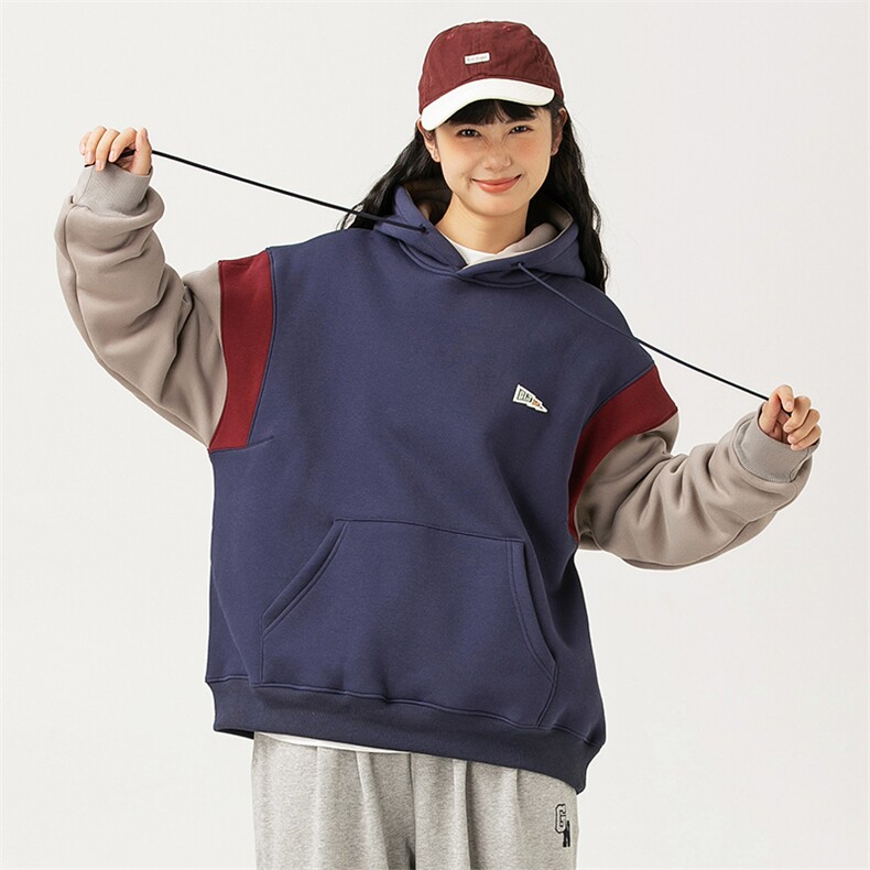 2026冬季新款男日系潮牌拼色宽松加绒加厚连帽卫衣WY560-F93,男装卫衣,电商A101（原外27）
