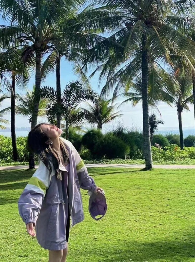 休闲拼色设计防晒连帽外套,女装其它,L·H·X