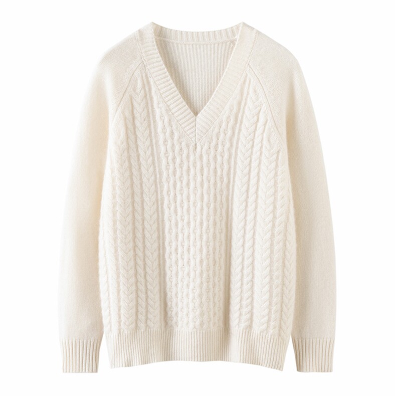 时尚百搭V领纯色羊毛衫简约休闲显瘦毛衣，女装羊毛衫，佰米娇羊绒