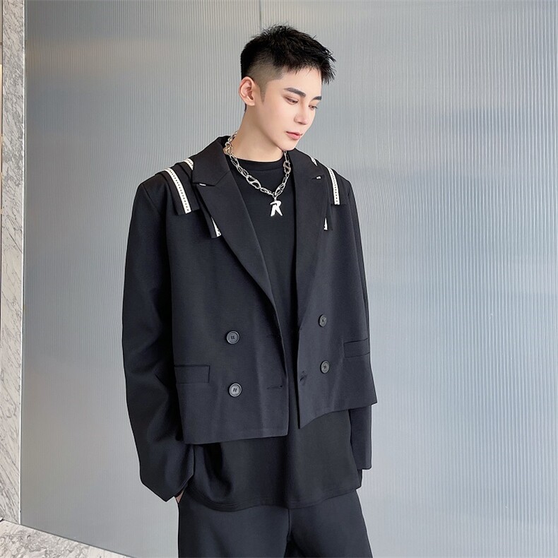 新款青年休闲炸街西服潮流设计感通勤职业风外套男A345-180-P135,男装西服,电商A345