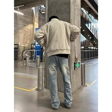 1506-1/K20171微喇/P46复古水洗垂感直筒牛仔裤男女浅蓝色长裤，男装牛仔裤，星座1506-1