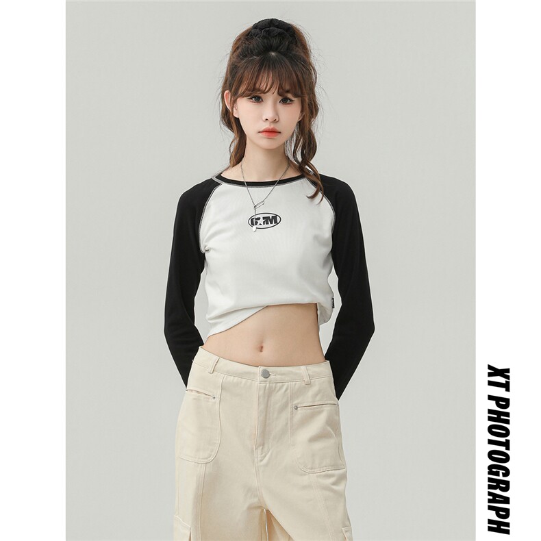 中性风插肩袖设计S立体贴标短款印花字母卫衣女WY77079特P17控48，男装卫衣，星座226-2