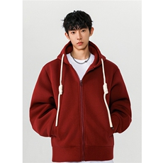 重磅500克手工编绳纯色连帽开衫卫衣cleanfin外套男H1053特P80，男装卫衣，电商A341