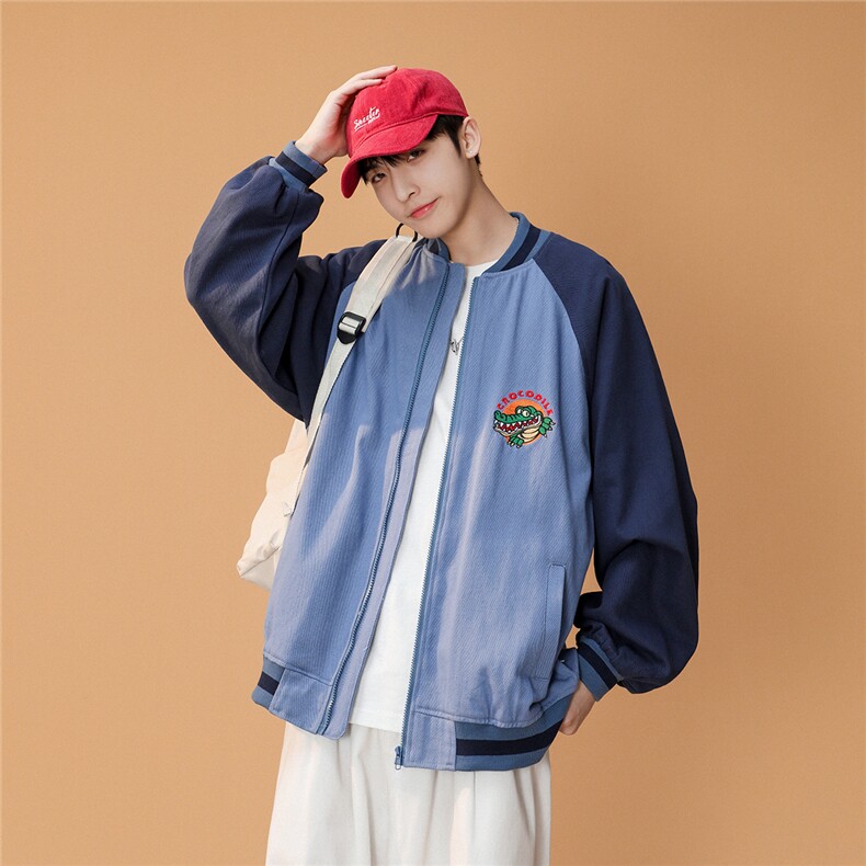 春季新款棒球领潮流鳄鱼水洗长袖休闲夹克外套JK97/P30,男装夹克,星座202