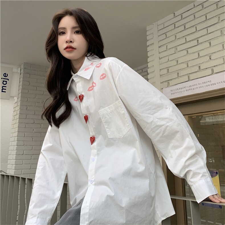 TC694-P45设计感小众唇印白色衬衫女2025春季新款气质上衣,女装衬衫,星座617A-2