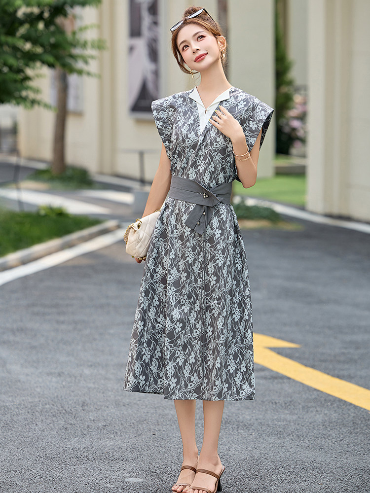 2025年夏季中长款优雅气质收腰拼接女时尚连衣裙,女装连衣裙,橙子家
